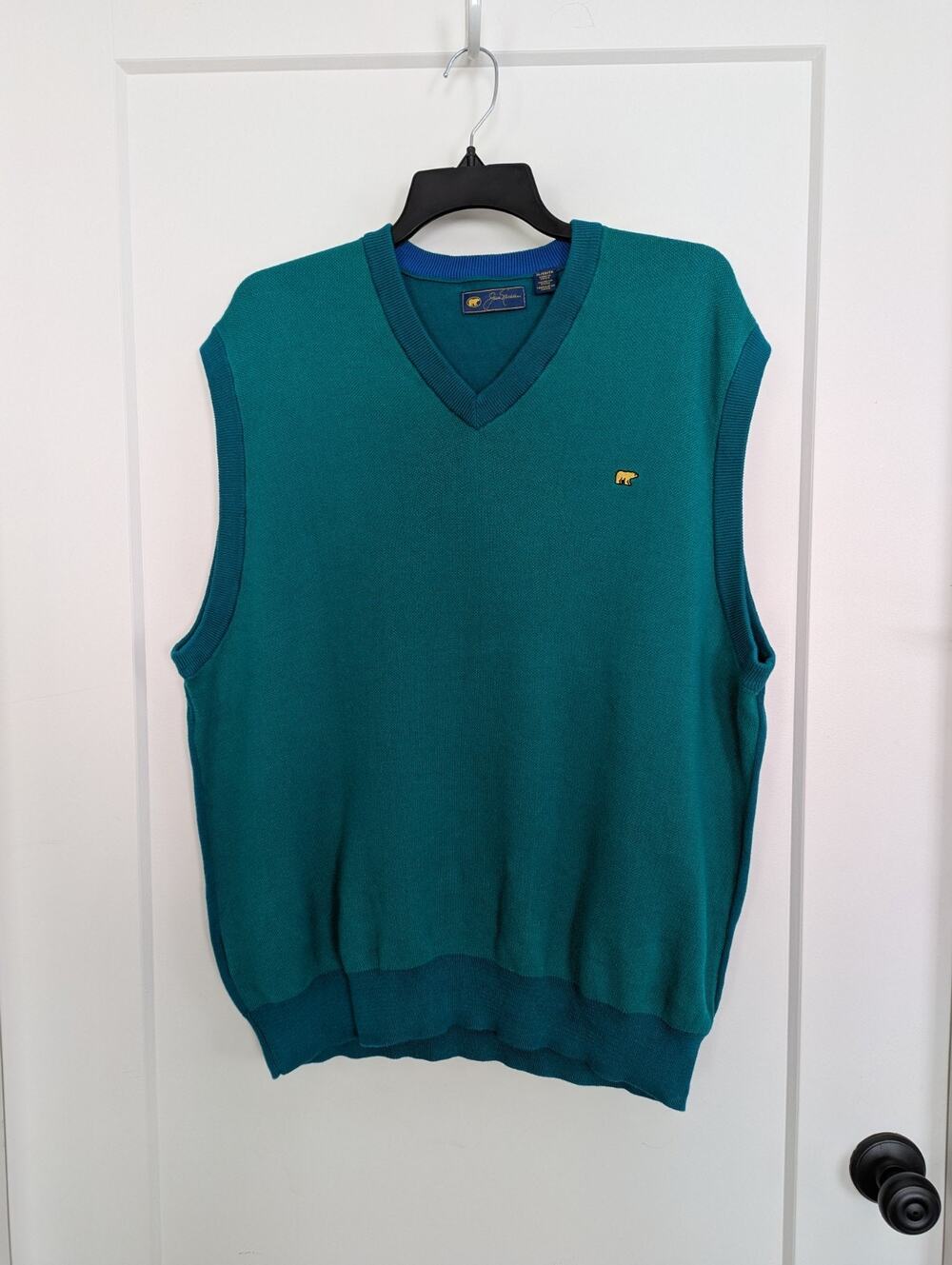 Jack Nicklaus Mens XL Green Teal Tight Knit Sweater Vest Golden Bear Golf Sports